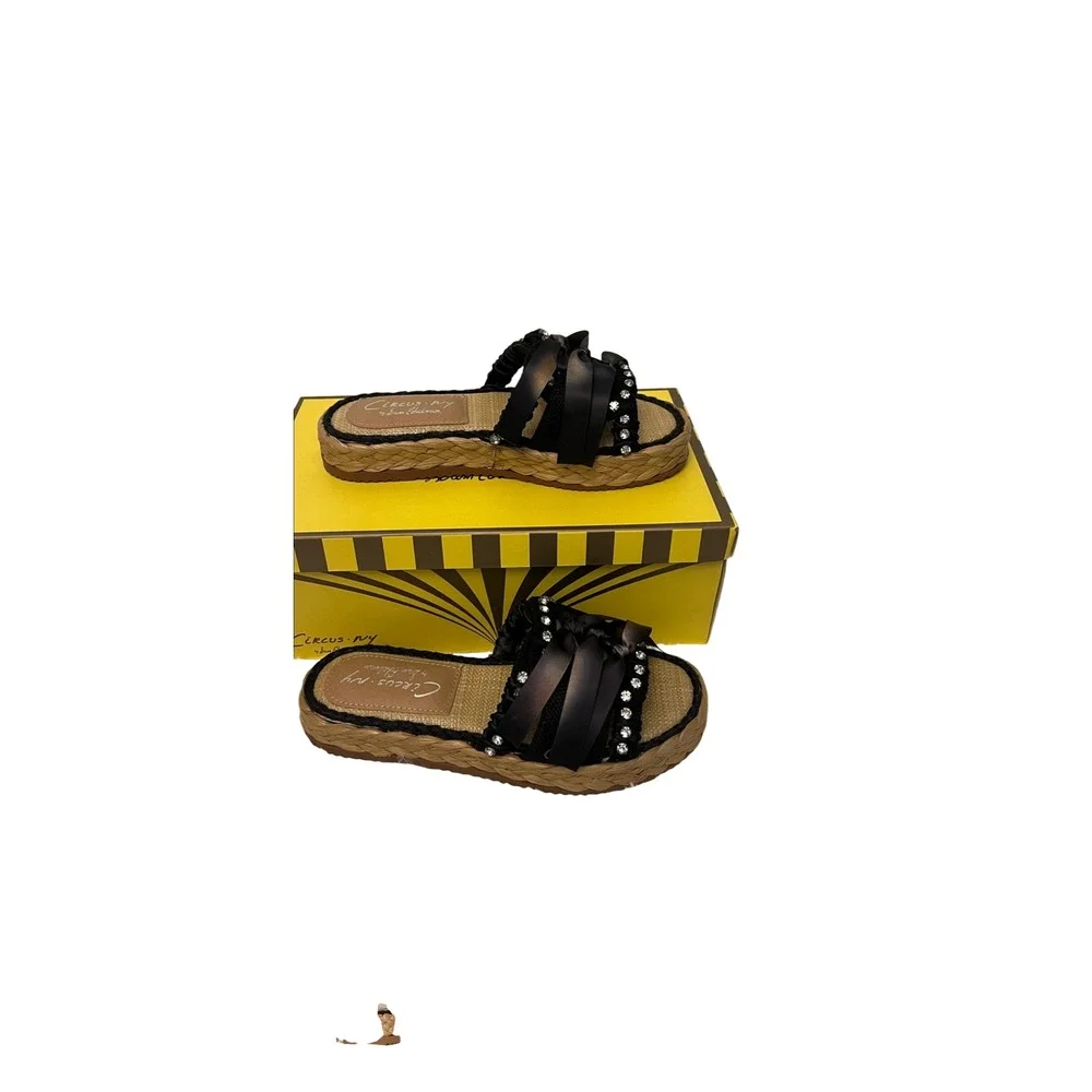 Circus NY Sam Edelman Wyatt Black Rhinestone Espadrille Platform Slides 7.5